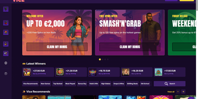 Casino Vice predogled spletnega mesta